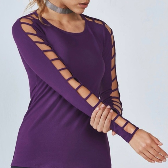 Fabletics Tops - Fabletics Purple Long-Sleeve Top with Ladder Cutout Sleeves